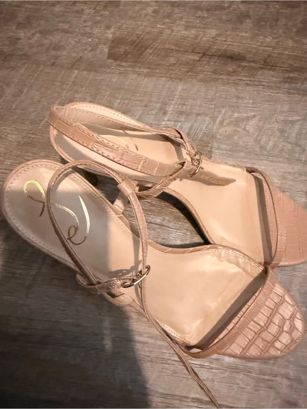 Sam Edelman Nude Patent Strappy Mid-Heel Sandals